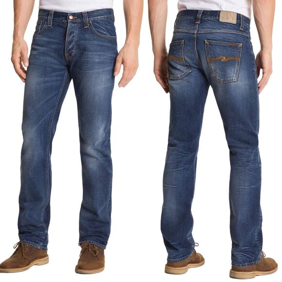 NUDIE Jeans Average Joe Straight Leg Cold Denim Wash Stretch Size 31 x 30 Italy - Picture 2 of 16